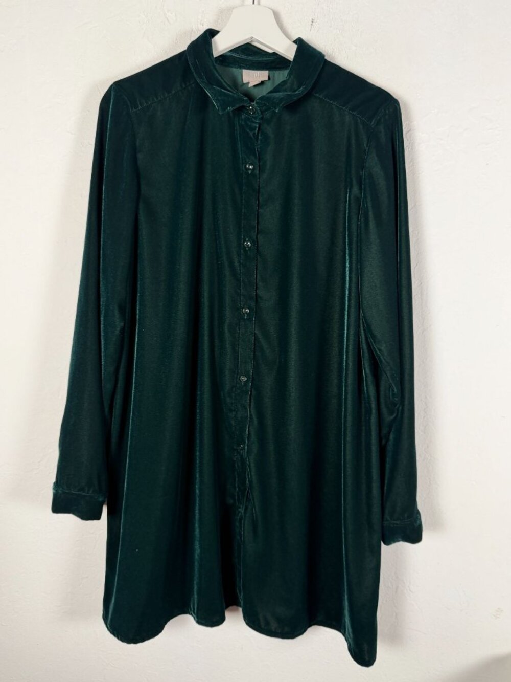 J. Jill Womens Green Velvet Long Sleeve Button-Up Tunic Shirt Top Medium Tall